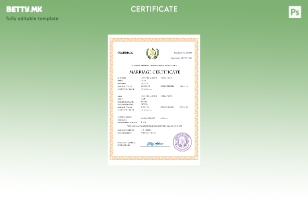 модерен стил Гватемала сертификат за брак Шаблон за Word и PDF